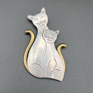 Taxco Cats Mixed Metal Brooch